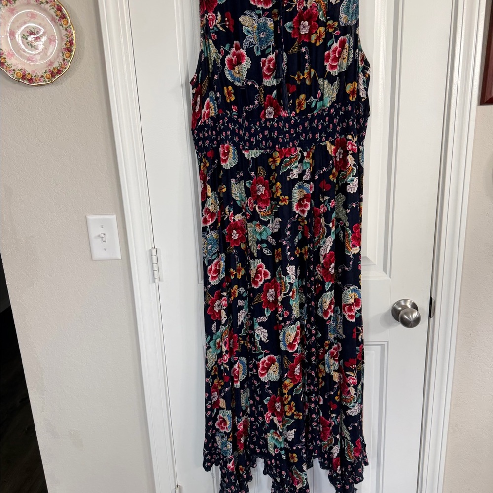 Bila Floral Dress with Red and Green Accents